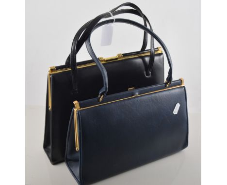 Bally navy leather handbag, 30cms and two other leather handbags, (3).