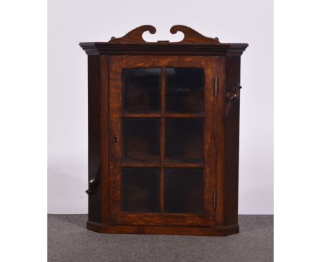 Oak wall mounted corner display cabinet, with glazed door and two applied mice (not Mouseman) 63cm, another oak Dutch style d