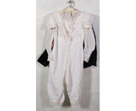 Vintage garments, black velvet jacket, white lace blouse, pink lace blouse with glass buttons, white cotton under garments.
