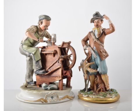 Two Capodimonte figures, including Fisherman No. 239 and Hunter No. 279 with certificates, together with a Capodimonte knife 