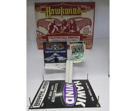 HAWKWIND: A collection of concert and promotional posters to include 'Take Me To Your Leader' signed by Dave Brock, Alan Dave