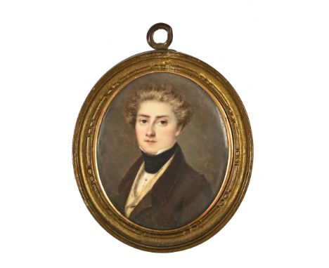 An early 19th century portrait miniature, inscribed to rear Captain Cresswell 5th Heavy Dragoons wife Lavinia lost an arm at 