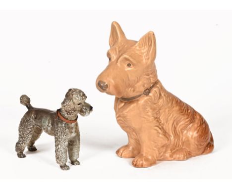 A large Sylvac Scottie dog.  Height 29 cm and a Goebel poodle.