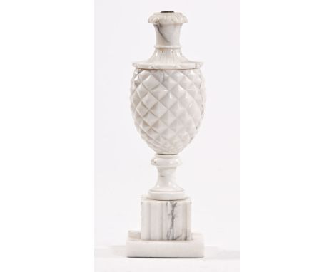An early 20th century white marble table lamp, modelled as a pineapple on stepped base.  Height 41 cm.