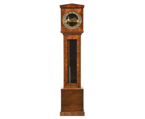 An early 20th century rosewood regulator longcase clock, with single train movement with exposed movement and silvered dial, 
