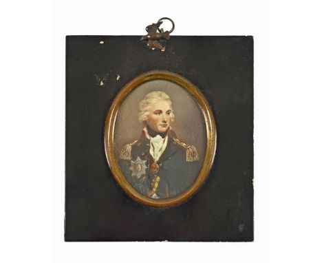A late 19th century portrait miniature on ivory Lord Nelson.  85 cm x 65 cm, in ebonised frame.  NOTE:  This item has been as