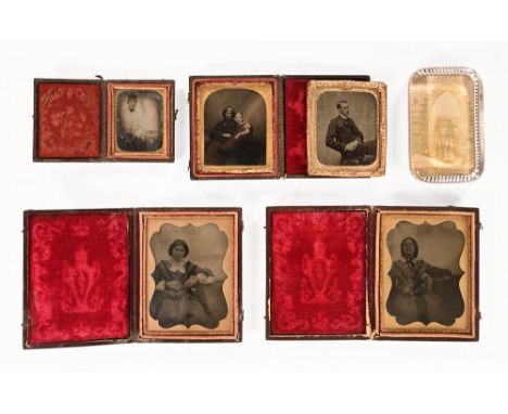 A group of five early photographs, to include Daguerreotype including one of a gentleman in kilt and Scottish tartan hat, 5.5