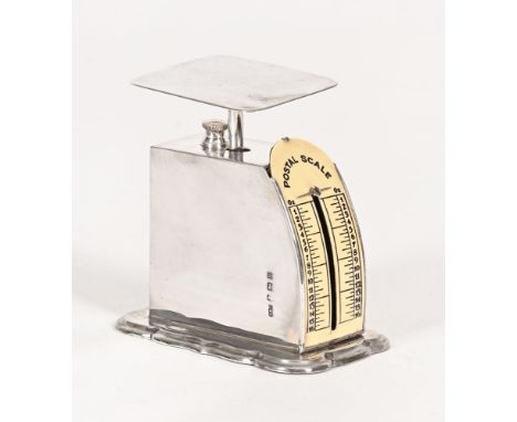 A set of silver postal scales.  Height 8 cm and with ivorine scale, dated letter V 1920, makers Levi and Salaman.  Overall we