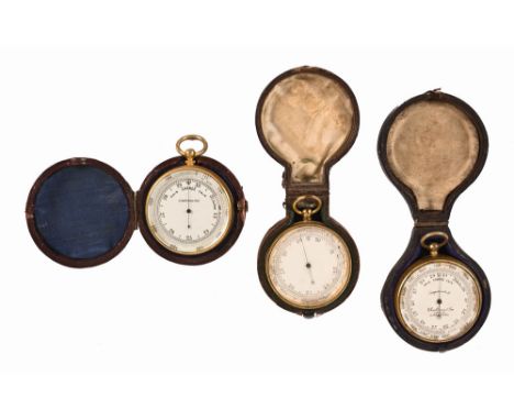 Three cased pocket barometers, Chadburn & Son Lord Street Liverpool with compass verso, diameter 45 mm and two others unmarke