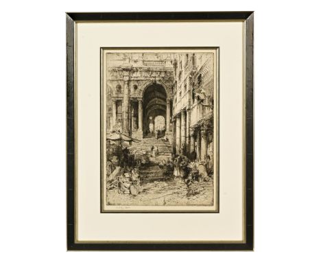 Hedley Fitton (1857-1929), an etching Little Market Vicenza, signed.  41 x 29 cm, framed and mounted.   CONDITION REPORT:  Th