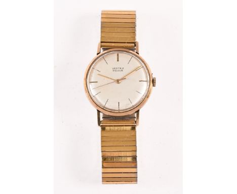 A gentleman's Vertex Revue gentleman's wristwatch, manual with 9 ct gold case and plated bracelet.  Case diameter 31 mm.