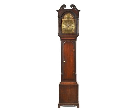 A Georgian oak longcase clock, with marriage dedication to the brass dial Thomas and Ann Cowen 1785, with 30 hour movement th
