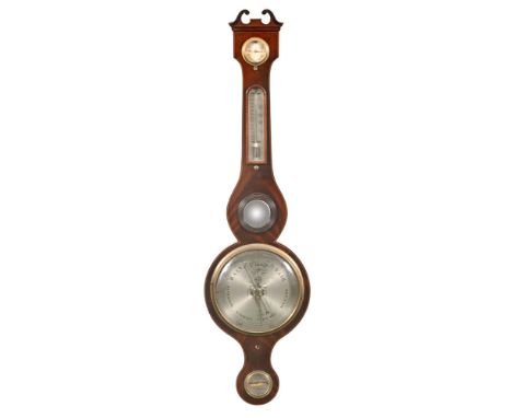 A 19th century banjo barometer, with boxwood and ebony strung case by F Belloni Shaftsbury.  Height 100 cm.