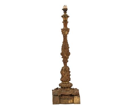 A 19th century partially gilt metal table lamp base.  Height excluding light fitting 56 cm.