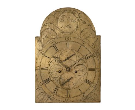 A George III longcase clock dial and movement only, by Peter Miller Alloa, the silvered dial with two train striking movement