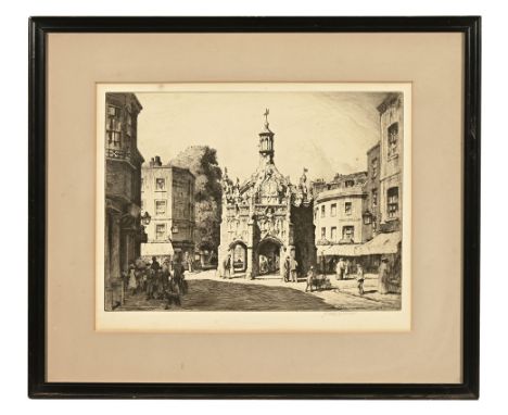 Stanley Anderson CBE RA (1884-1966), an etching depicting Chichester Market Cross, signed.  26 x 35 cm, framed and mounted.
