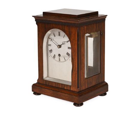 A 19th century rosewood mantel clock, with single train fusee movement.  Height 22.5 cm, width 16 cm, depth 12.5 cm (see illu