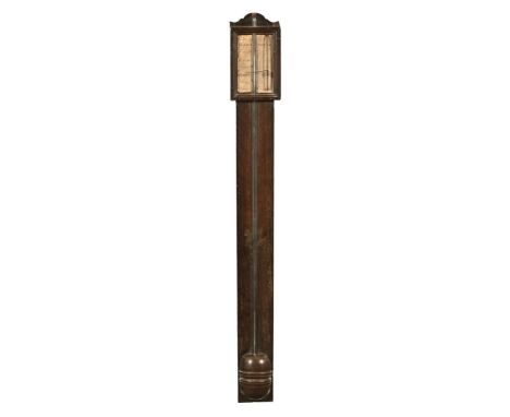 A primitive 18th century oak stick barometer, by Yeates of Penrith, The Great Barometer, in primitive oak case with turned ci