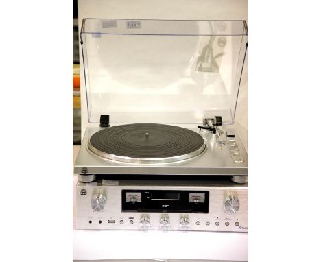 Silver GPO PR100/PR200 full sized stereo turntable with cartridge and stereo amplifier with CD/MP3/USB; bluetooth; DAB/FM rad