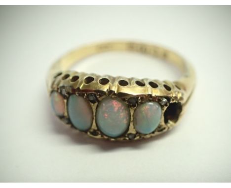 18ct gold opal set ring with one opal missing, size O, 1.9g. P&amp;P Group 1 (£14+VAT for the first lot and £1+VAT for subseq