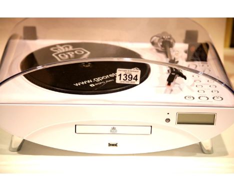 White GPO Jive Music Centre ? three speed turntable, CD/MP3/USB player, FM radio and remote control. This lot is not availabl