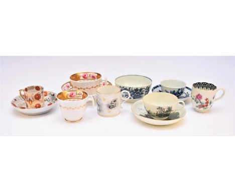 A group of Worcester porcelaincomprising a coffee cup with a scalloped rim, circa 1770, transfer-printed in underglaze blue t