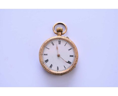 An 18ct gold lady's pocket watchDate: Circa 1920Movement: Gilt three-quarter plate, stem wind and setDial: White enamel, blac