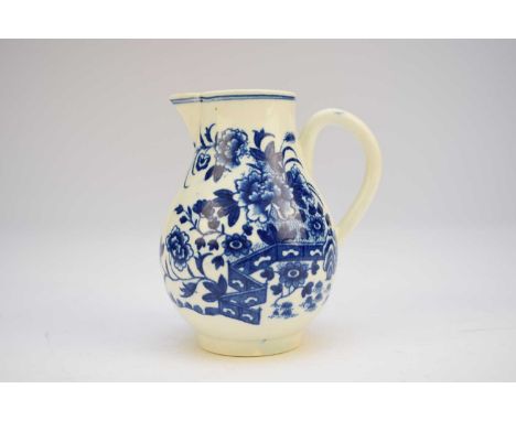 A Worcester sparrow beak milk jug, circa 1775-85, transfer-printed in underglaze blue with the 'Fence' pattern, hatched cresc