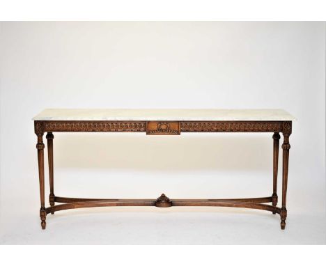 A Baizarotti, Neoclassical style reproduction rectangular console table, the marble top above a guilloche carved frieze with 