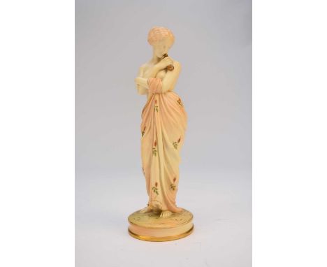 A Royal Worcester blush ivory model of Joy, date code for 1896, blush ivory with highlights, printed puce make, shape 2/57, 2