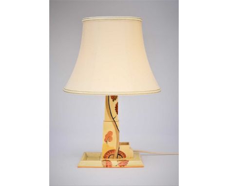 An English Art Deco pottery lamp, in the Burleigh or Gray's style, of stepped form with recess for matches with a strike plat