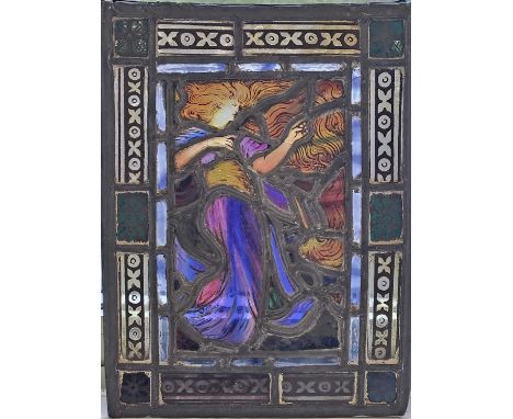 Charles O'Neill (E & C O'Neill), late 19th/early 20th century, an Arts and Crafts stained and leaded glass rectangular panel 