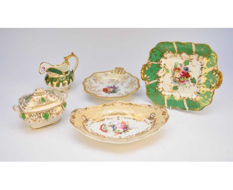 An assorted group of English ceramics, comprising an early 19th century twin-handled sucrier and cover, decorated with green 