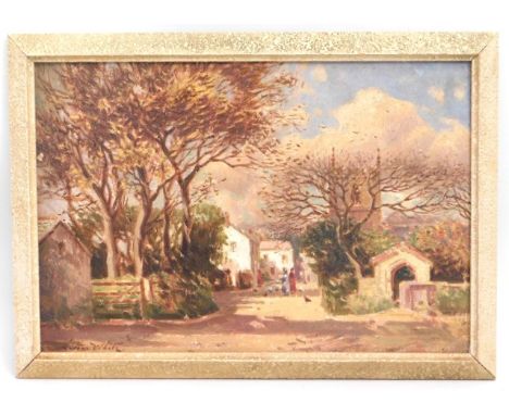 Arthur White (1865-1953), a Cornish school oil on panel titled 'Autumn, Swithian', image size 11.75in x 7.75in