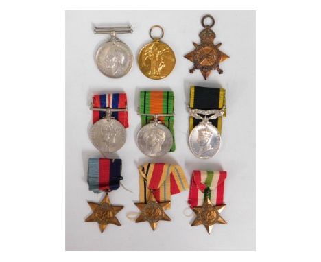 A family set of war medals awarded to: T. E. Allen A4260 DH/SMN RNR WW1 three medal set; Pte F. W. Allen 1439892 ACC &amp; Te