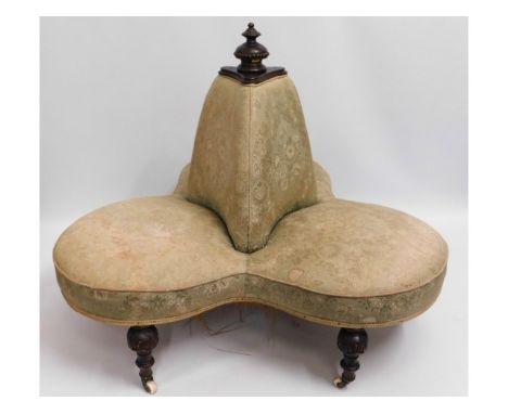 A 19thC. upholstered conversation sofa, 36.5in high x 43in wide