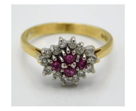 An 18ct gold ring set with ruby &amp; diamond, size M, 3.4g