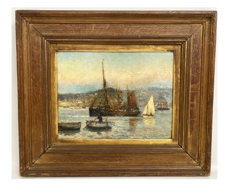Bernard Finegan Gribble (1872-1962) framed oil on panel depicting boats on estuary, image size 15.75in x 11.5in