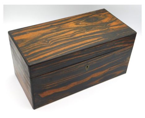An early 19thC. coromandel wood tea caddy, 13in wide x 6.5in high x 6.5in deep