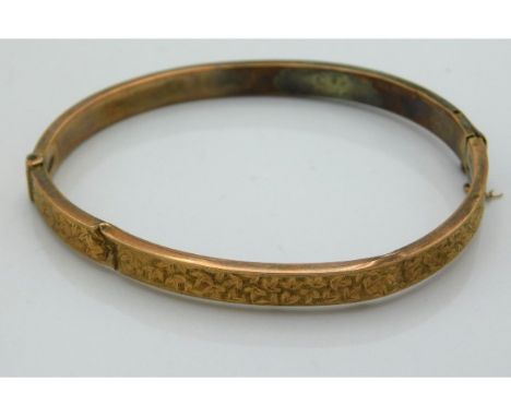 A Victorian 9ct gold bangle, a/f, 5.2g