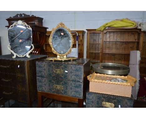 A MODERN WALL CLOCK, and two dressing table mirrors (3)