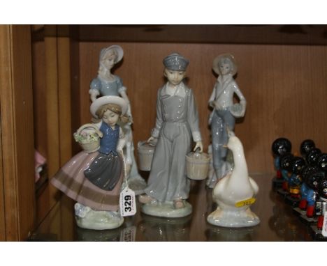 TWO LLADRO FIGURES, to include 'Sweet Scent' No 5221 (chips to leaves/flower in basket) and Dutch boy carrying pails, togethe