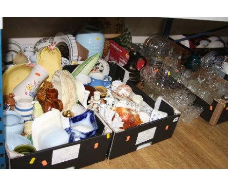FIVE BOXES OF CERAMICS AND GLASSWARE, including Poole, Royal Winton, T G Green, assorted kitchen crockery, etc
