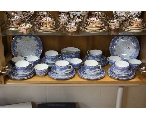 ROYAL DOULTON BLUE AND WHITE FLORAL TEASET, to include two cake plates, milk jug, sugar bowl, twelve cups, twelve saucers and