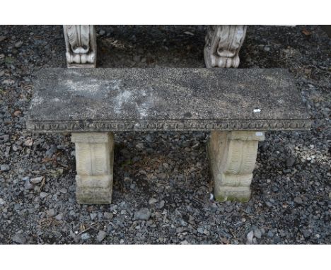 A PRE-CAST GARDEN BENCH ON SEPERATE LEGS, approximate length 98cm