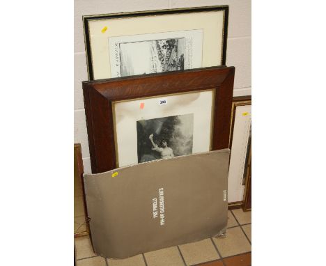 FACSIMILE PRINT OF SOUTH WEST PROSPECT OF BIRMINGHAM, a pair of Edwardian monochrome prints of young ladies and a Pirelli cal