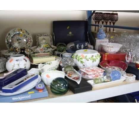 BOXED AND LOOSE CERAMICS AND GLASS, including modern paperweights, Royal Worcester coffee cups and saucers, Masons, Wedgwood,