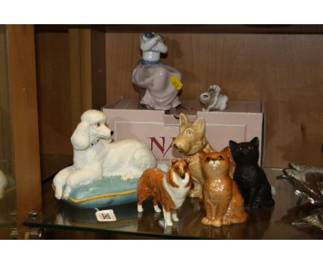 FOUR BESWICK ANIMALS, Poodle on Cushion No 2985, matt, Collie No 1814 and two Persian Kittens No 1886, black and ginger, toge