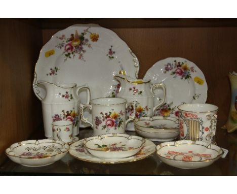 A GROUP OF ROYAL CROWN DERBY, to include commemorative Rolls Royce loving cup and trinket dish, 'Derby Posies' jugs, plates, 