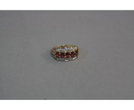 A 9CT RUBY AND DIAMOND DRESS RING, ring size H1/2, approximate weight 2.4 grams